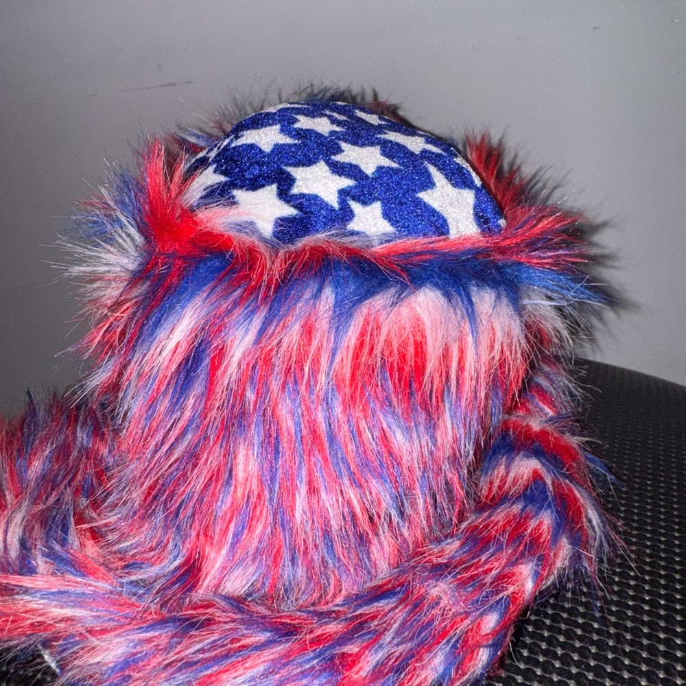 USA Patriotic Fuzzy Hat – Red White Blue Festival Costume Hat